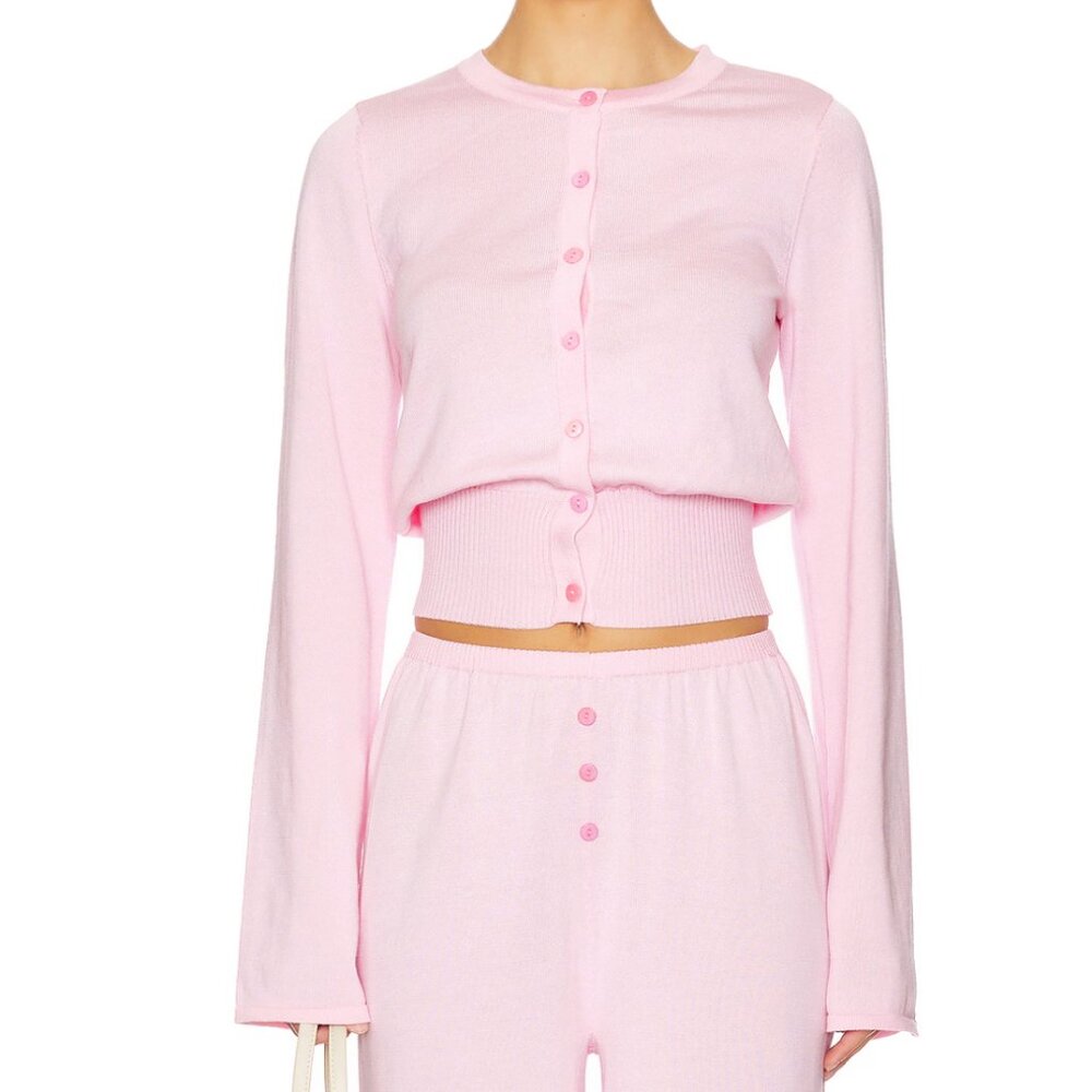NEW SNDYS X REVOLVE Button Up Cardigan Top in Pink Long Sleeve Button Down Knit